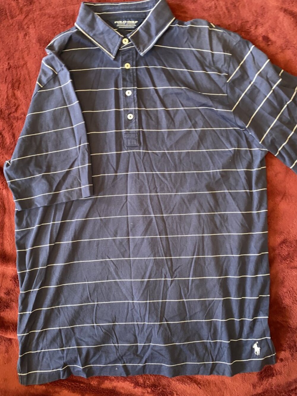 Polo Golf Ralph Lauren Navy Blue White Striped Large With Golf Club Logo